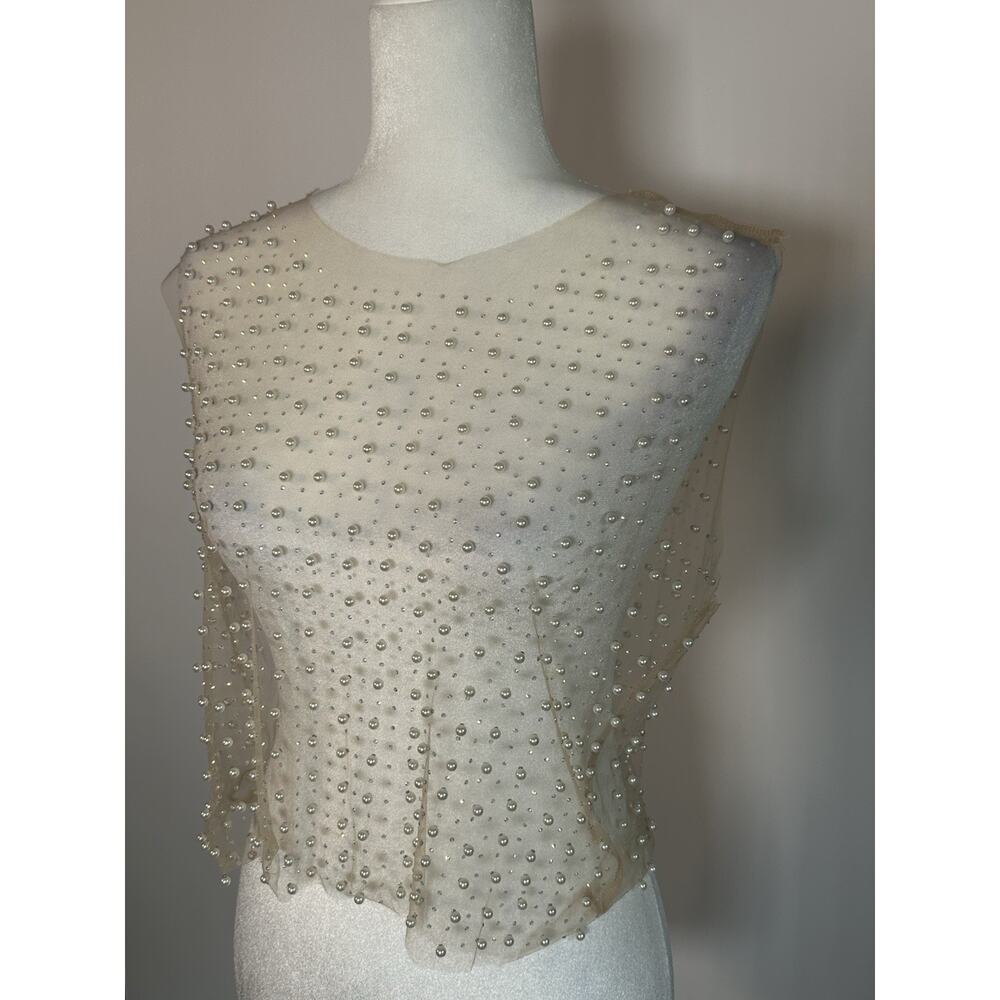 UNIQUE SHEER Tank Overlay Pearlized Top Size Medium Statement Piece - Picture 2 of 6